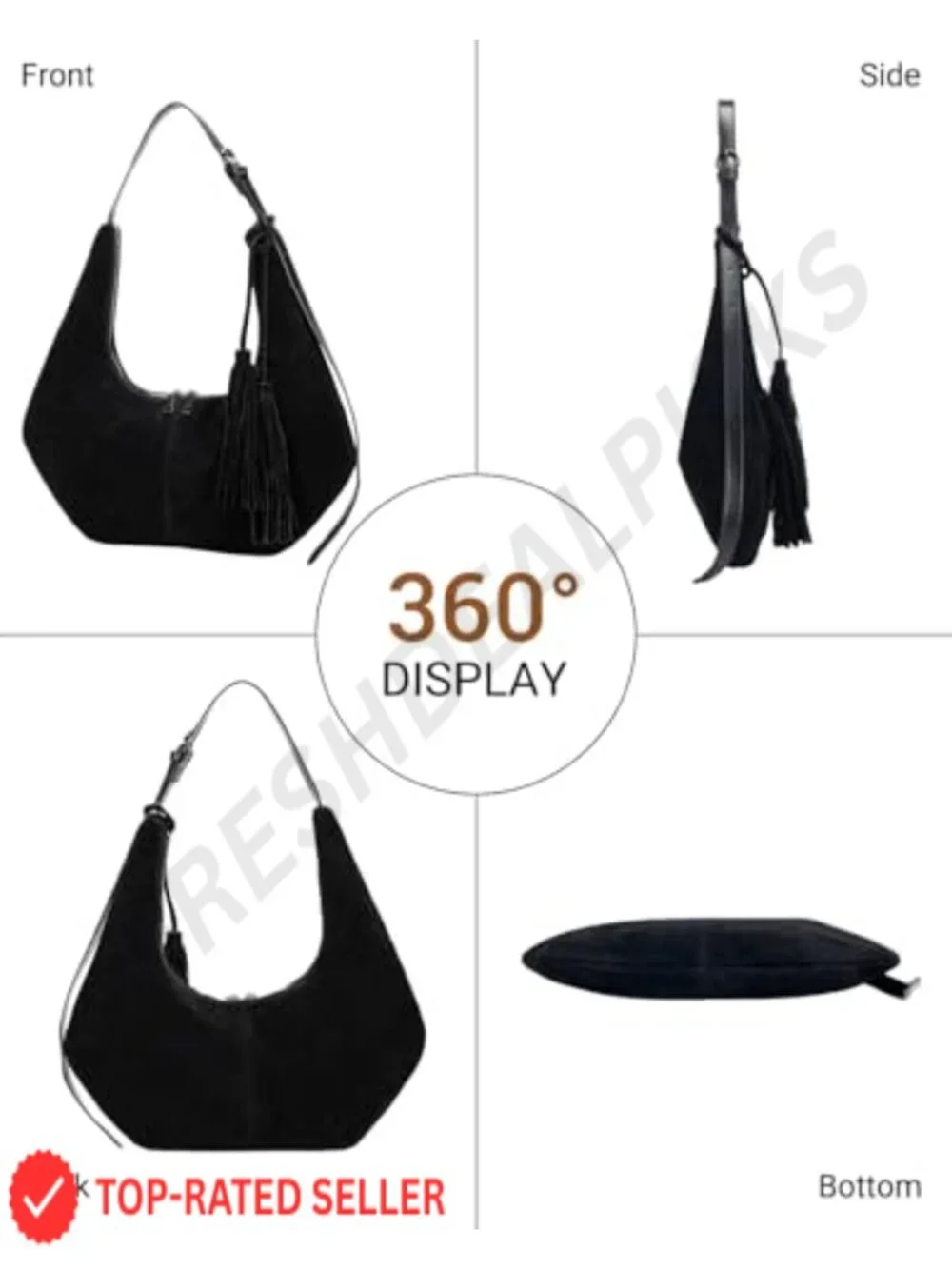 Faux Suede Tassel Hobo Shoulder Bag Women Slouchy Crescent Purse Crossbody